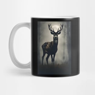 Deer in the Dark Foggy Forest Vintage Art Mug